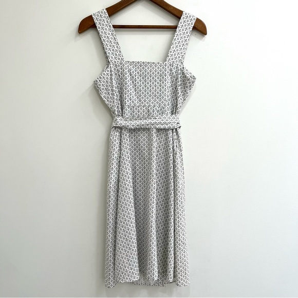 A New Day Linen Geo Print Double Breasted Sleeveless Apron Dress Cream Small - Picture 2 of 10